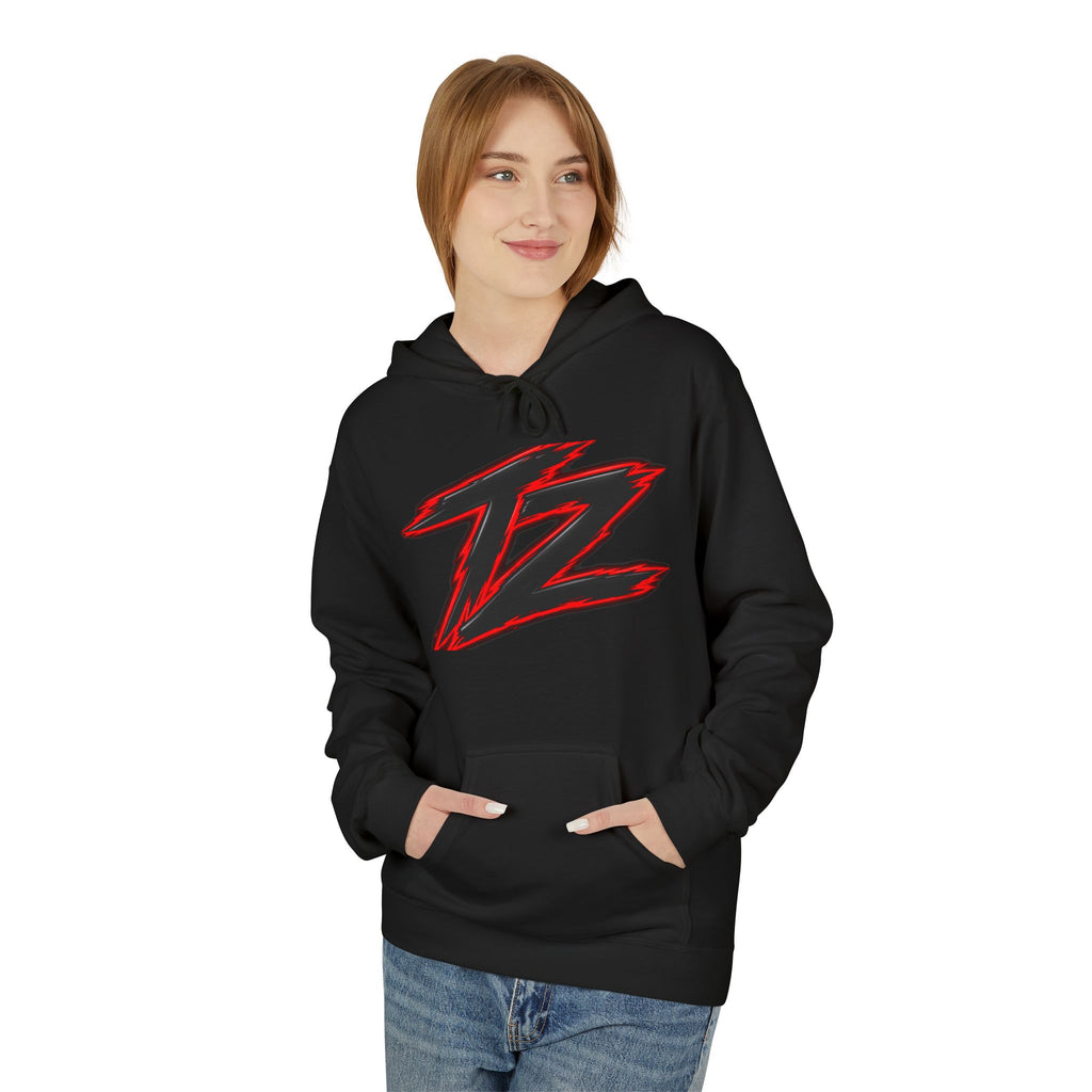 Z Lightning Graphic Hoodie — Red & Black Brushstroke Logo
