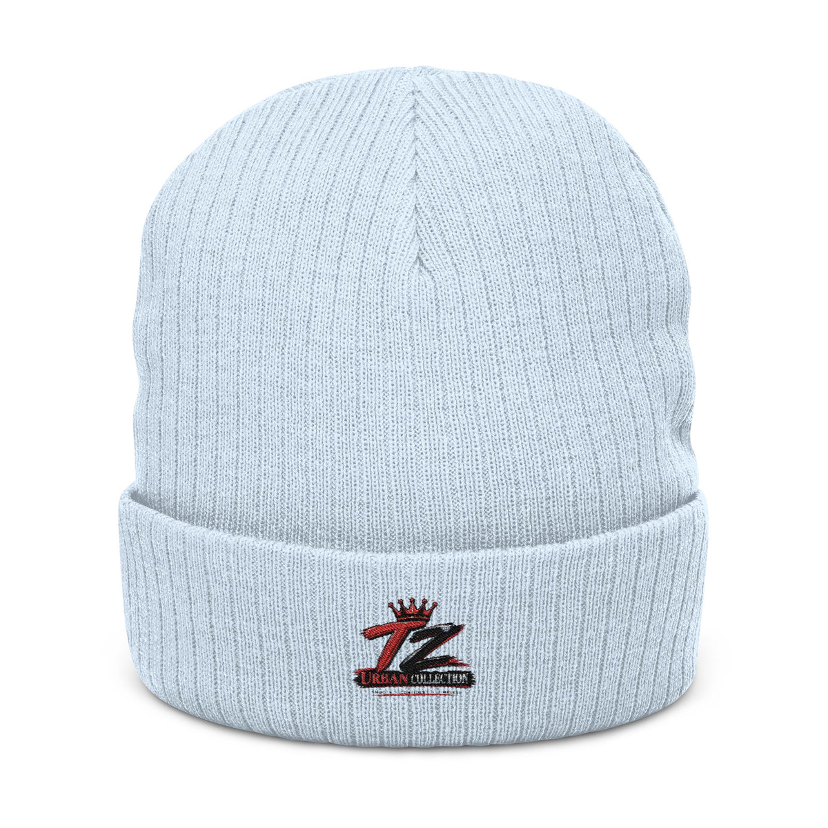 Embroidered Ribbed Knit Beanie – Neutral Tan Cuffed Winter Hat