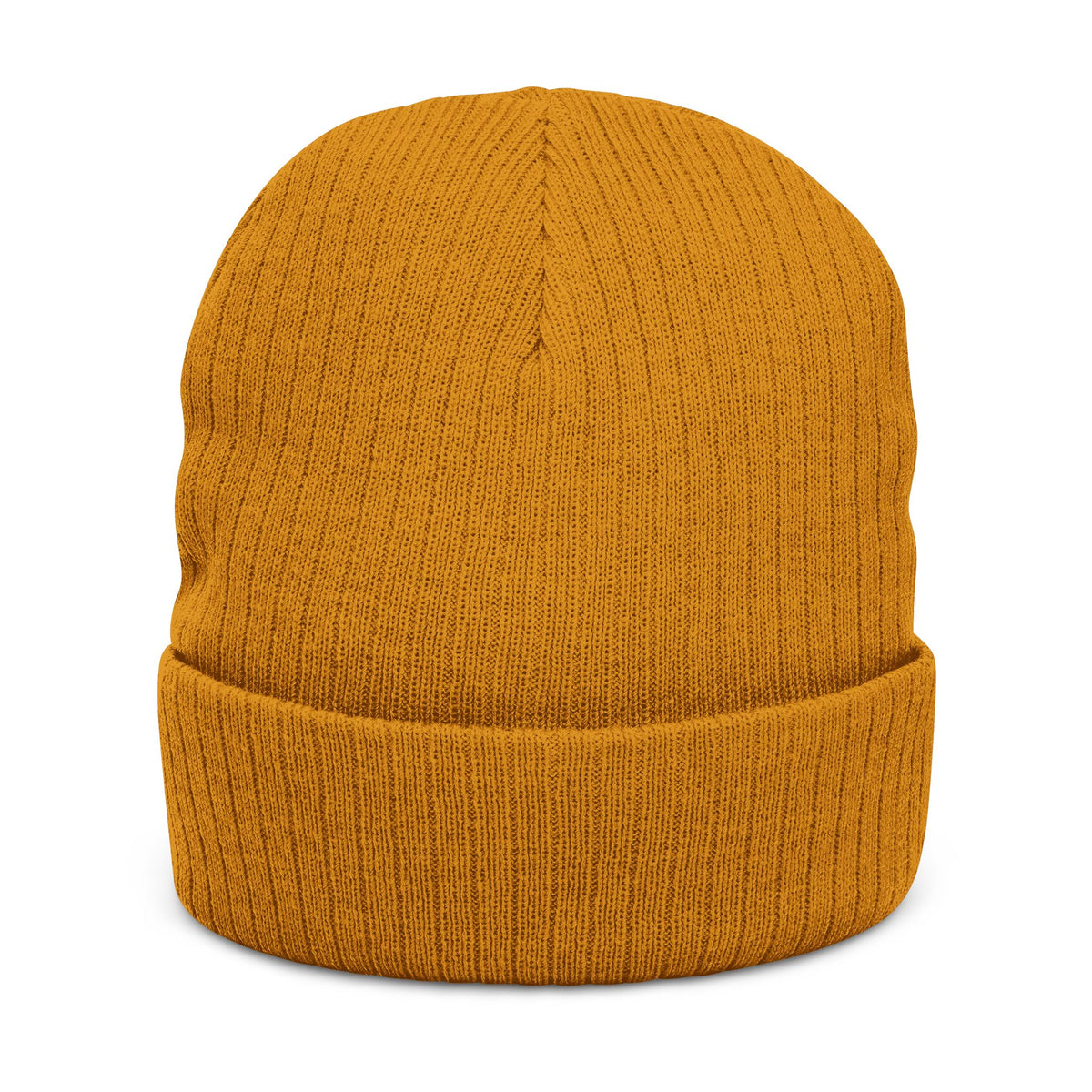Embroidered Ribbed Knit Beanie – Neutral Tan Cuffed Winter Hat