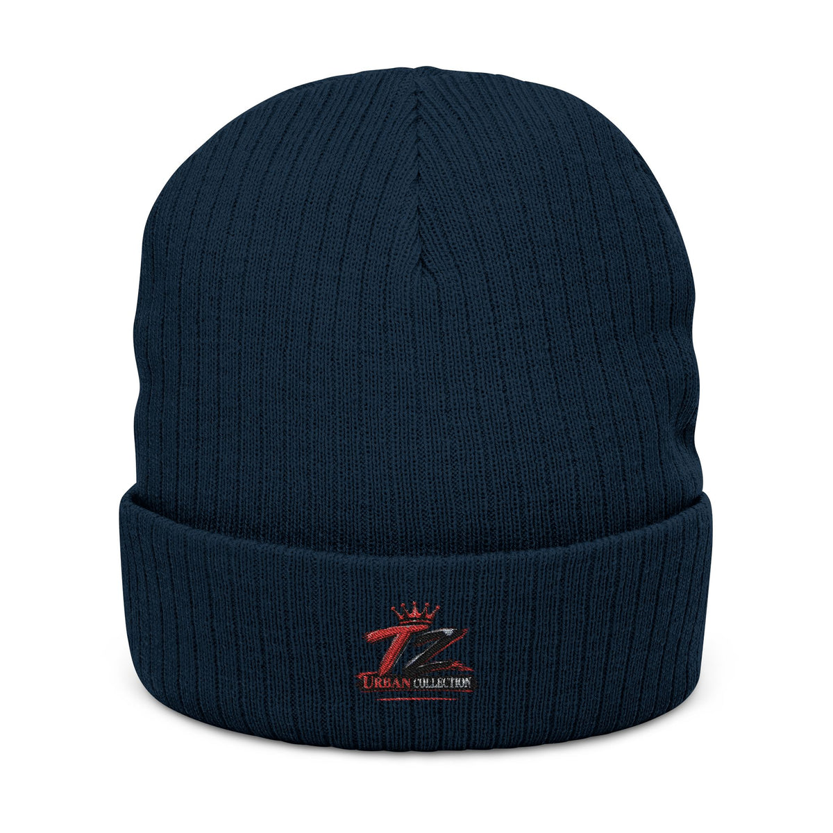 Embroidered Ribbed Knit Beanie – Neutral Tan Cuffed Winter Hat