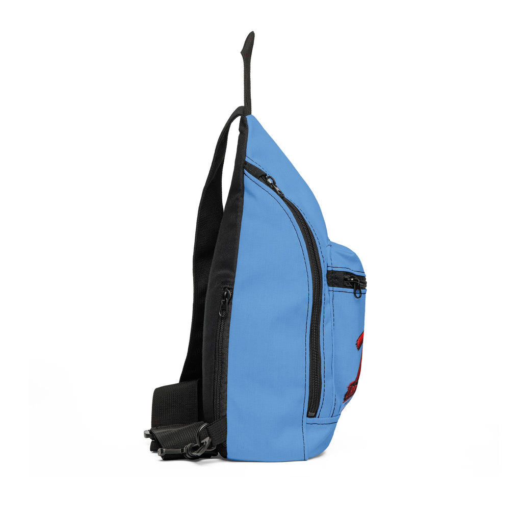 Blue Sling Bag with Gold 'Z' Monogram — Casual Crossbody Pack