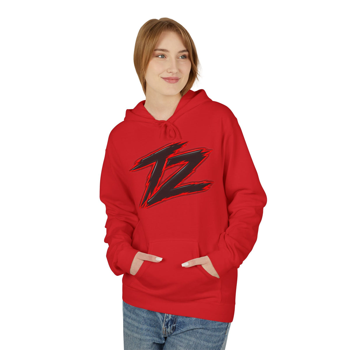 Z Lightning Graphic Hoodie — Red & Black Brushstroke Logo