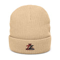 Embroidered Ribbed Knit Beanie – Neutral Tan Cuffed Winter Hat