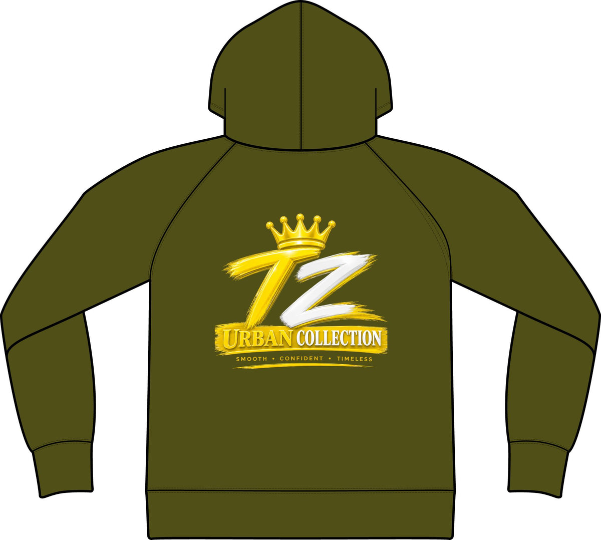 King TZ Urban Collection Hoodie — Olive Logo Hooded Sweatshirt