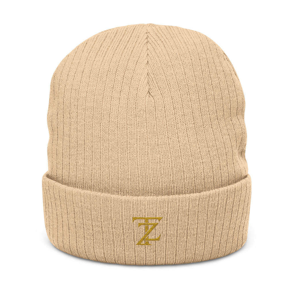 Embroidered Ribbed Knit Beanie — Classic Monogram 'Z' Winter Hat